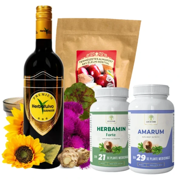 Pachet pentru sistemul digestiv 2 (Herbafulvo Essencia Premium, Herbamin Forte, Fibră de măr 250g, Amarum)